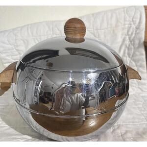 West Bend PENGUIN Aluminum Hot Cold Server Ice Bucket Bowl VTG Wood Handles